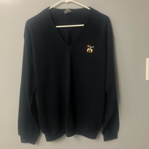 vintage champion v neck sweater navy blue shriners embroidered  size large